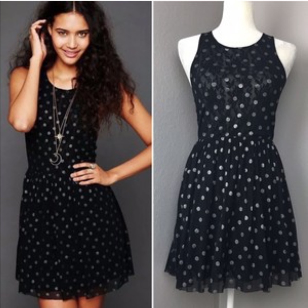Free People Reversible Polka Dot / Lace Dress